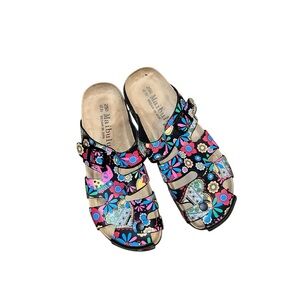 Maibulun Floral Strappy Clogs Black and Multicolor Size 40